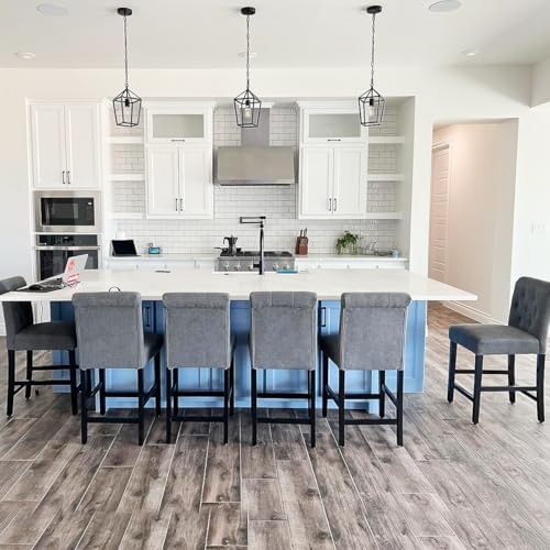 LSSBOUGHT 24 Inches Upholstered Counter Stools, Bar Stools Set of 2, Fabric Counter Stools with Back, Counter Height Bar Chairs with Solid Wood Legs for Home Kitchen Island Dining Room, (2pcs,Grey) - Image 7