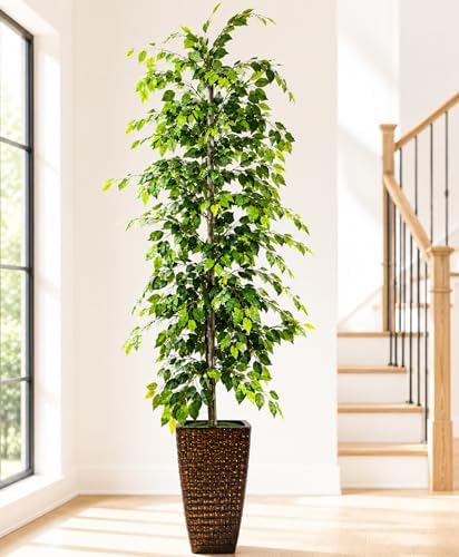 8ft Ficus Tree Artificial in Copper Metal Pot by LCG Florals - Real Wood Trunk, Premium Handmade, Faux Fake Indoor Tree for Living Room, Home & Office Decor by LCGFlorals