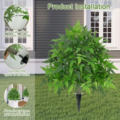 Set of 2 Artificial Bamboo Tree with Spike, Topiary Balls Outdoor 24" - Image 4
