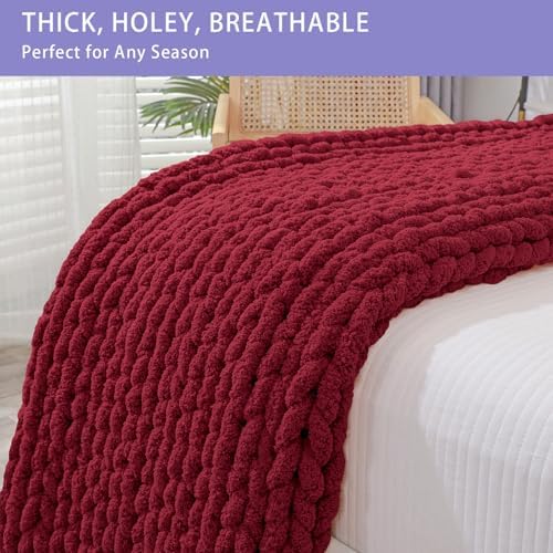 Bigacogo Chunky Knit Throw Blanket for Couch, 40x60 inches, Red - Image 4
