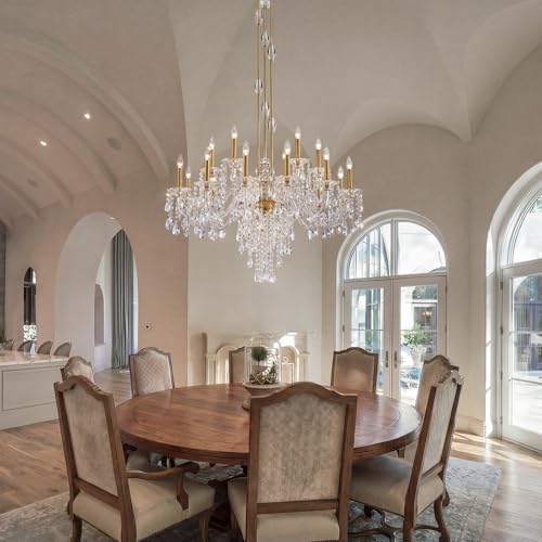 18-Light Large Crystal Chandelier, Vintage Maria Theresa Brass Gold Chandelier for Foyer, Staircase & High Ceiling Living Room, E12 Base - Image 3