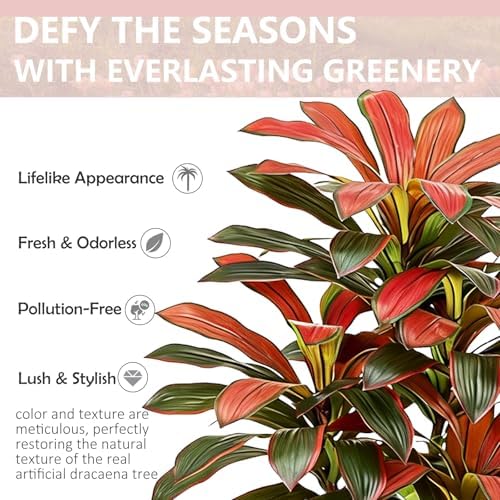 Artificial Red Dracaena Tree 6FT, Tall Fake Plants Indoor - Image 3