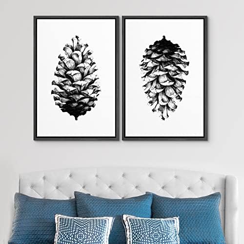 SIGNWIN Framed Canvas Print Wall Art Set Black & White Forest Woodland Pinecone Nature Wilderness Illustrations Modern Art Rustic Relax/Calm for Living Room, Bedroom, Office - 16"" x24 x2 Black - Image 3