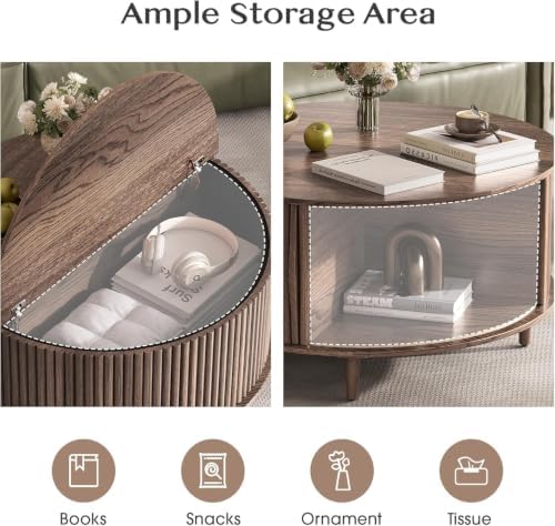 JOINICE Round Coffee Table and End Table Set,Walnut - Image 4