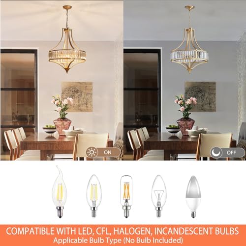 Crystal Chandeliers for Dining Room 21.6" Rustic Farmhouse Chandelier with Round Metal Shade 6-Light Large Gold Dining Room Light Fixture for Kitchen, Hallway, Bedroom, Foyer - Image 3