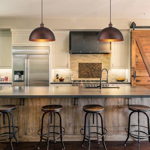 Lingkai 11.8” Industrial Metal Dome Pendant Light, Rust Industrial Pendant Lights for Kitchen Island, Dimmable Hanging Light Fixtures Compatible for Kitchen Island, Dining Room - Image 2