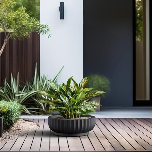 Kante Accent Round Shallow Black Concrete Planter 14.6" Dia, Outdoor - Image 5