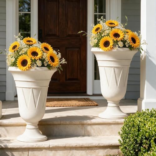 NicBex 24" Tall Urn Planters for Outdoor Plants Set of 2 - Beige Trophy by NicBex