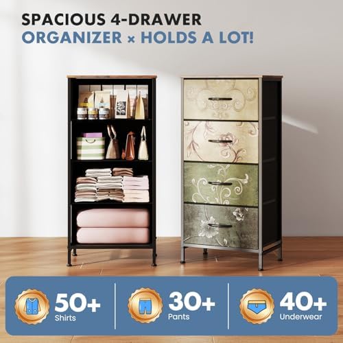 DUMOS Nightstand, Bedside Table with 4 Fabric Drawers - Image 4