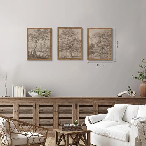 Framed Vintage Landscape Wall Art Set of 3, Wabi Sabi Tree Canvas Wall Decor Paintings, Neutral Rustic Botanical Artwork Prints Pictures for Farmhouse Living Room Bedroom 12x16 Inch - Image 4