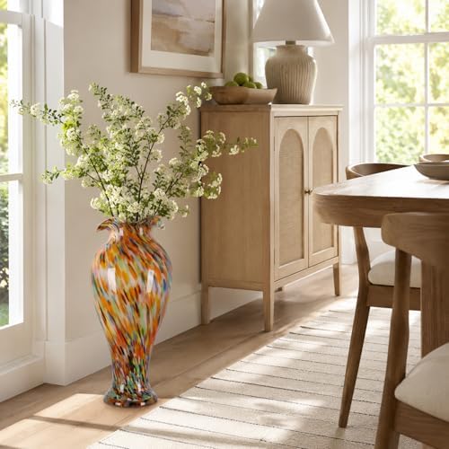 20" Tall Hand Blown Glass Vase – Pretty Ruffle Wide Mouth Decorative Flower Vase, for Modern Home Decor, Ideal Centerpiece for Living Rooms, Wedding & Home Decor - Image 4