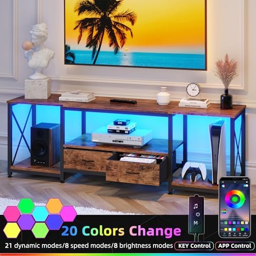 GYIIYUO TV Stand with Fabric Drawers for 65 70 75 Inches TV - Entertainment Center and Industrial TV Console Table with Open Storage Shelves for Living Room, Bedroom - 63" Rustic Brown - Image 4