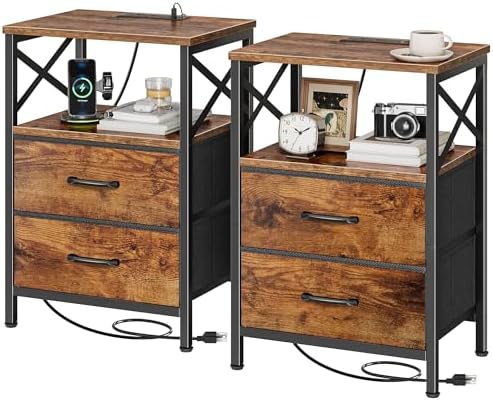 Huuger Nightstand Set of 2 with Charging Station, USB-C Port, End Tables by Huuger