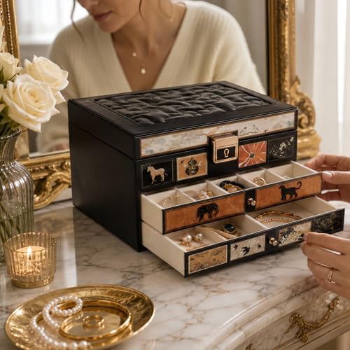 Vintage Jewelry Box, Leather Jewelry Organizer, Black - Image 4