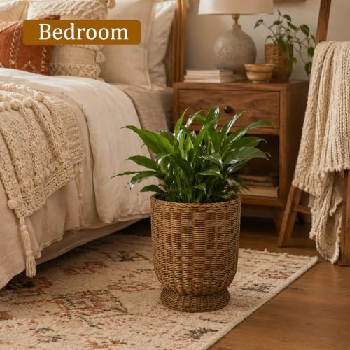 Rattan Planter, Woven Planter Basket for Plants Indoor Outdoor, Rattan Flower Pot, Decorative Plant Holder Basket for Garden Patio Boho Home Decor(Brown-Small:12.2" H x 10.24" W) - Image 4