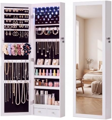 OLIXIS 6 LEDs Jewelry Armoire Cabinet with 47.2" Full Length Mirror by OLIXIS