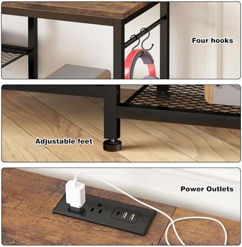 YGEOMER TV Stand for TVs Up to 50 Inch with Outlets, Bedroom, Rustic Brown - Image 3