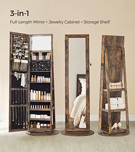 SONGMICS 360° Swivel Jewelry Cabinet, Full-Length Mirror, Lockable - Image 3