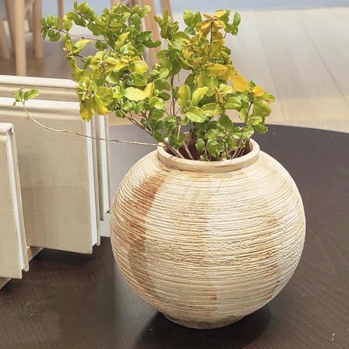 Rustic Ceramic Vintage Farmhouse Vase for Decor (Small Ribbed Beige) - Image 6