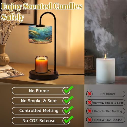 Candle Warmer Lamp with Timer Ocean Water Sea Turtle Coral Fish Underwater Scenery Realistic Dimmable Wax Warmer with 4 Bulbs for Jar Candles Women Birthday Gifts House Warming New Home Decor - Image 6