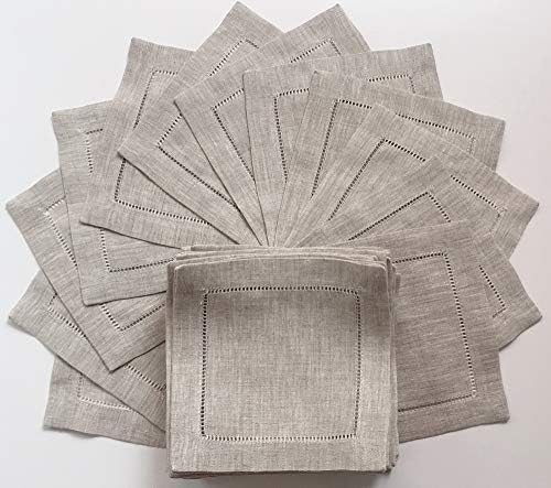 Ladder Hem Stitch Natural Linen Cocktail Napkins- 1 Dozen 6"x6"- Linen Cloth Napkin Coasters-Set of 12 - Image 2