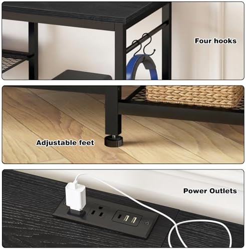 YGEOMER TV Stand for TVs Up to 75 Inch with Outlets, Bedroom, Black - Image 3