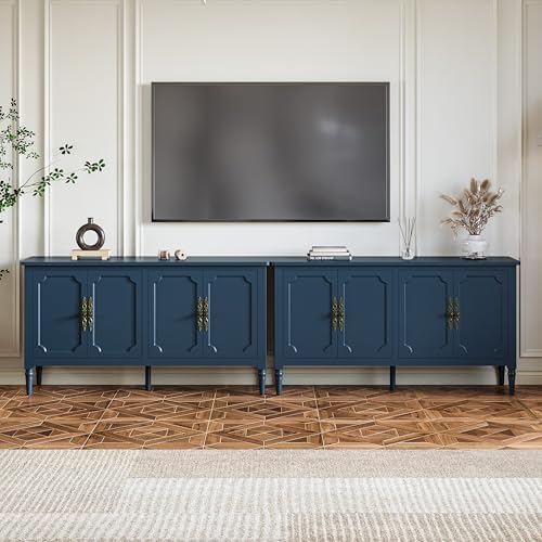 RoyalCraft 118" Buffet Cabinet with Storage, Vintage Sideboard with Adjustable Shelves, Mid Century Modern Painted Credenza Coffee Bar for Kitchen, Dining Room, Entryway, Living Room, Navy Blue by Bringyoubetterlife