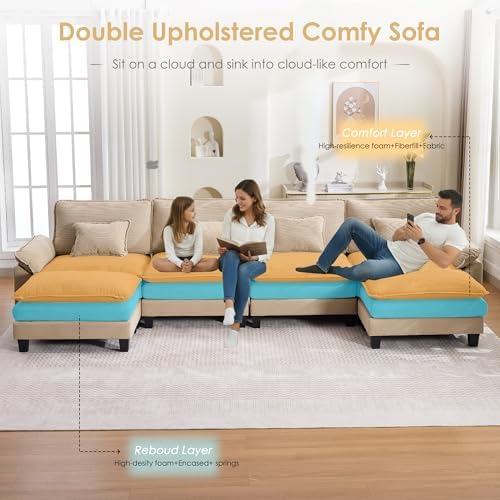 URRED Oversized Modular Sectional Sofa，Solid Khaki：157" U Shaped - Image 4