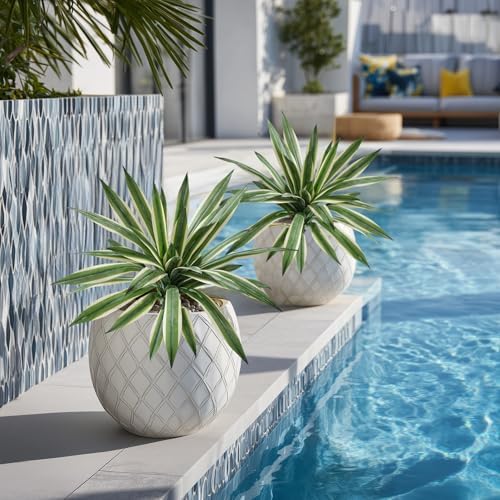 Artificial Agave Plant Fake Agave Planters for Indoor Outdoor Faux Agave Plants Real Touch Realistic Greenery for Home Living Room Office Bathroom Garden Front Porch Patio Decor (19inch-2 Pcs White) - Image 5