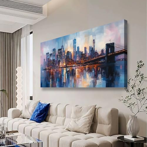 Abstraction Pictures Canvas Wall Art for Living room Office Bedroom Wall Decor,City Wall Art Print Paintings Modern Blue Great bridge Artwork Waterproof Ready to Hang-20x40inch - Image 4