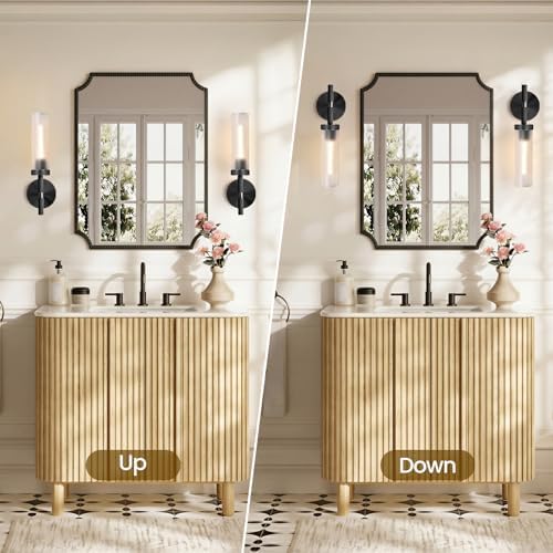 15 in Black Knurled Wall Sconce,Hardwired Bathroom Sconces - Image 2