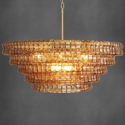 YIOSI Large Chandelier, 48" Gold Chandelier for Dining Room, 8-Light Round Drum Kitchen Island Hanging Light Fixture Perfect for Living Room, Bedroom by YIOSI