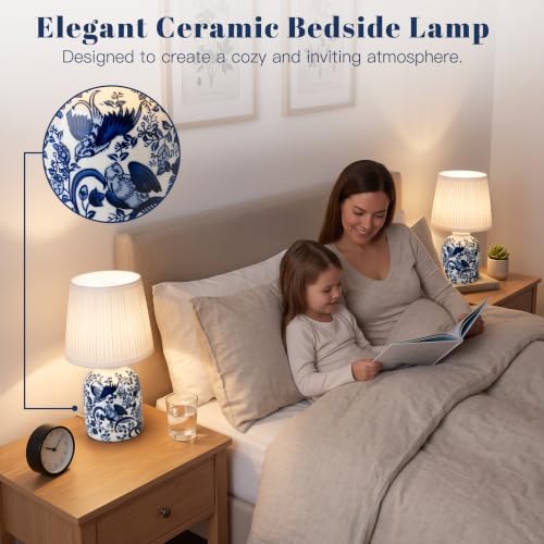 ShineTech Rechargeable Cordless Small Ceramic Table Lamps Set of 2, Blue - Image 6