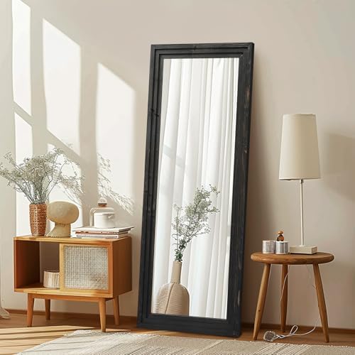 58x22in Full Length Mirror, 3-Tier Stepped Solid Wood Frame, Black by ABSWHLM