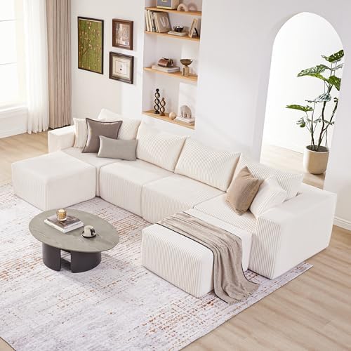 135.4" Modular Boneless Couch, Sectional Couches for Living Room, Beige - Image 4