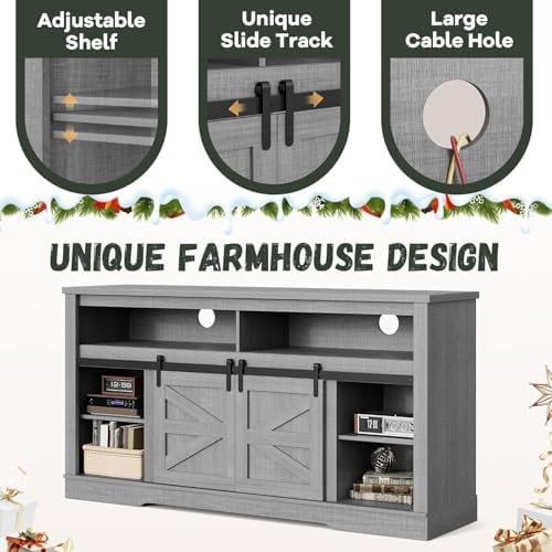 YESHOMY Farmhouse Fireplace TV Stand for Television up to 65+ Inch,Gray - Image 3