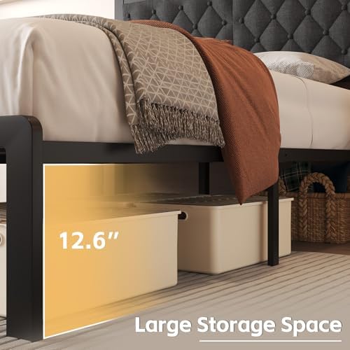 Fluest Full Bed Frame with Headboard Linen Upholstered Bed Frame Platform,All Metal Slats Support Platform Bed Frame with Storage Space,Easy Assembly,Noise Free,No Box Spring Needed,Grey - Image 3