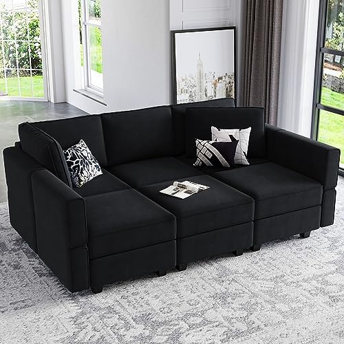 Belffin Modular Velvet Sectional Sofa with Chaise Lounge Sectional Sleeper Sofa with Storage Chaise Sofas Bed Couch for Living Room Black by Belffin