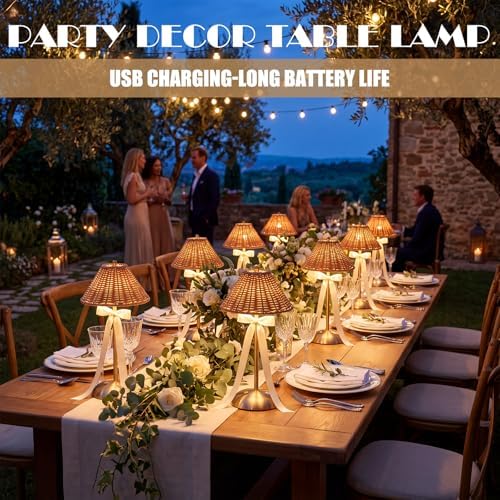 8 Pack Rattan Wicker Cordless Table Lamps LED Rechargeable - Image 2