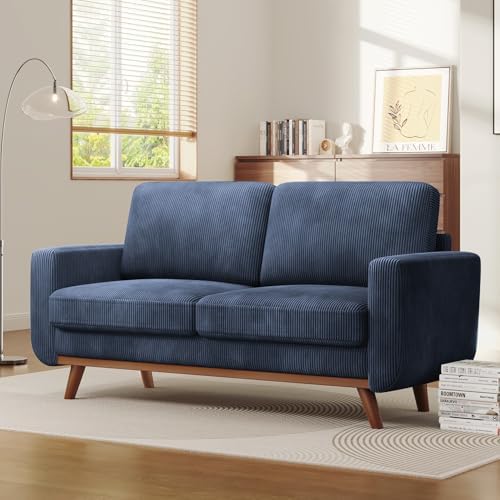 Vesgantti 68" Loveseat Sofa Dark Blue, Comfy Corduroy Couch with Spring Cushion and Solid Wood, Modern Extra Deep Seat for Bedroom, Living Room, Office - Image 6
