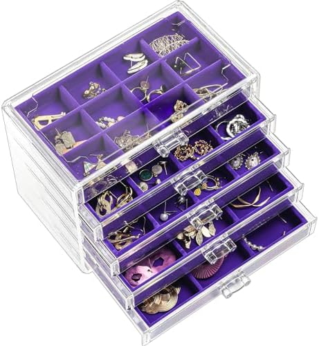 ProCase Earring Holder Organizer Jewelry Box with 5 Drawers, Purple by ProCase