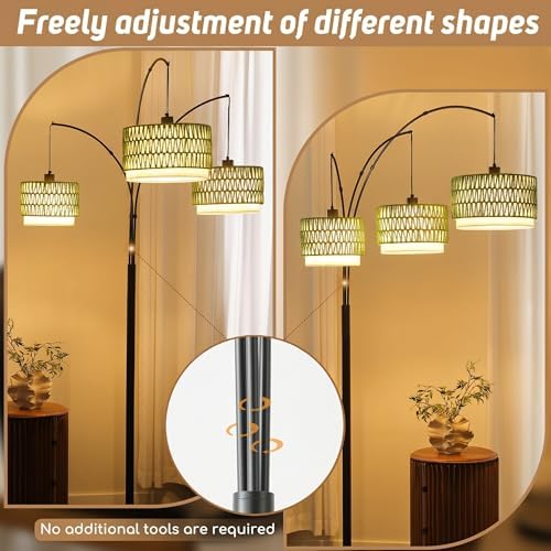 3-Light Arc Rattan Floor Lamp for Living Room,80'' Boho Tree Lamp - Image 7
