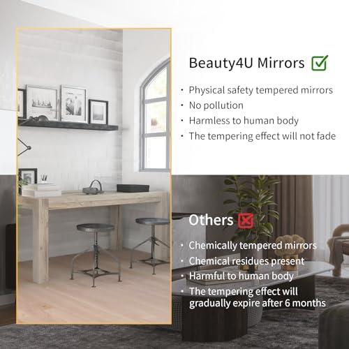 Beauty4U 76" x 34" Full Length Mirror with Stand, Gold Large Floor Mirror - Image 4