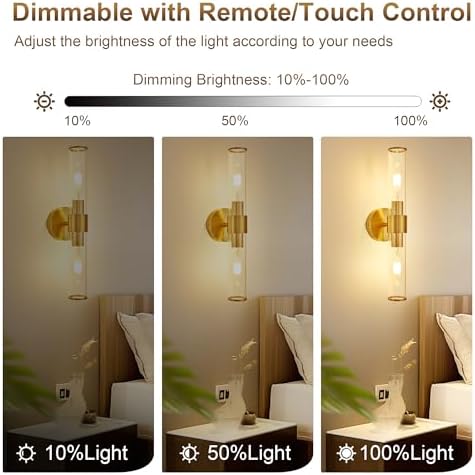 Morauroral Gold Battery Operated Wall Sconce Rechargeable 1 Pack - Image 2