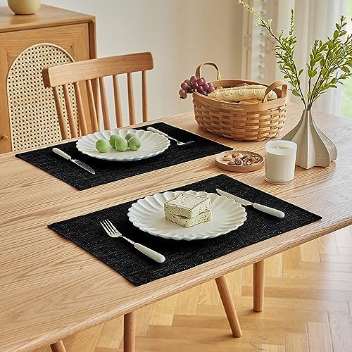 Softalker Faux Linen Cloth Placemats Set of 4-12 x 18 Inch, Black - Image 2
