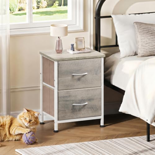 WLIVE Nightstand, 2 Drawer Dresser for Bedroom, Small Dresser with 2 Drawers, Bedside Furniture, Night Stand, End Table with Fabric Bins for Bedroom, Closet, College Dorm, Greige Oak - Image 2