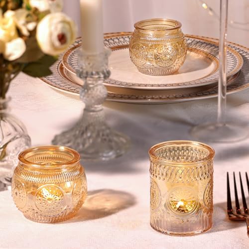 DARJEN 24Pcs Gold Votive Candle Holders - Glass Candle Holder Bulk for Table Centerpiece, Tea Lights Candle Holders for Home, Christmas Party & Wedding Shower - Image 3