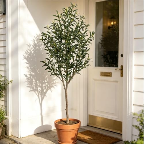 7FT Artificial Olive Tree, Lifelike Large Faux Silk Plant with Realistic Wood Trunk Perfect Floor Plant for Living Room, Office, and Corner Decor, Housewarming Gift - Image 2