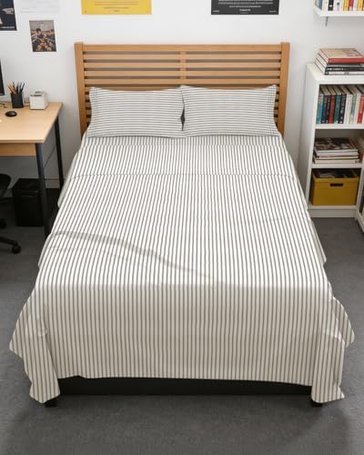 Full XL Sheets - 4 Piece Full XL Sheet Set - Soft & Cooling - Beige Stripes by CGKUnlimited