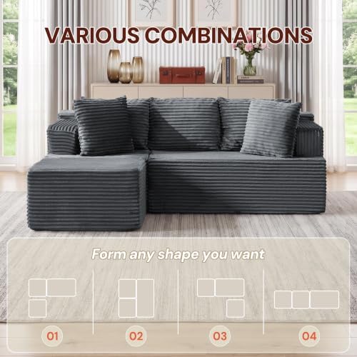 Korser Boneless Couches for Living Room, Cloud Couch Sectional with Ottoman, L-Shaped Sofa with Fluffy Comfy Corduroy Deep Seat, Bedroom, Apartment, No Assembly Required - Image 5